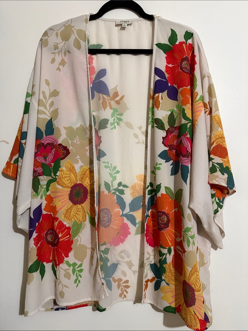 Umgee Floral Open-Front Kimono - Red, Orange, Yellow, Pink, Green